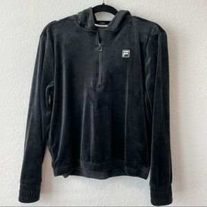 FILA Women's Size Medium Black Half Zip Long Sleeve Velour Pullover Hoodie